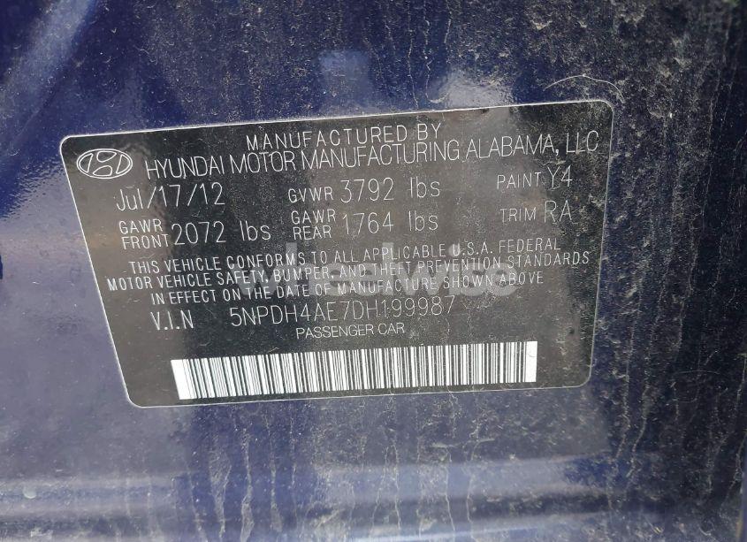 Photo 9 of 2013 Hyundai Elantra GLS (VIN 5NPDH4AE7DH199987)