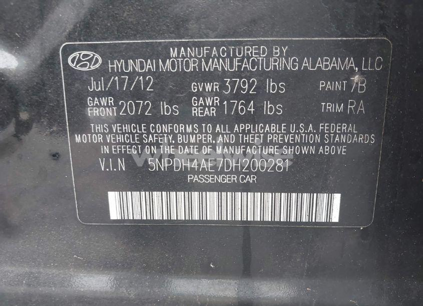 Photo 9 of 2013 Hyundai Elantra GLS (VIN 5NPDH4AE7DH200281)