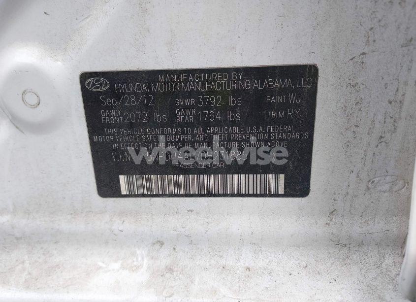 Photo 9 of 2013 Hyundai Elantra LIMITED (VIN 5NPDH4AE7DH231885)