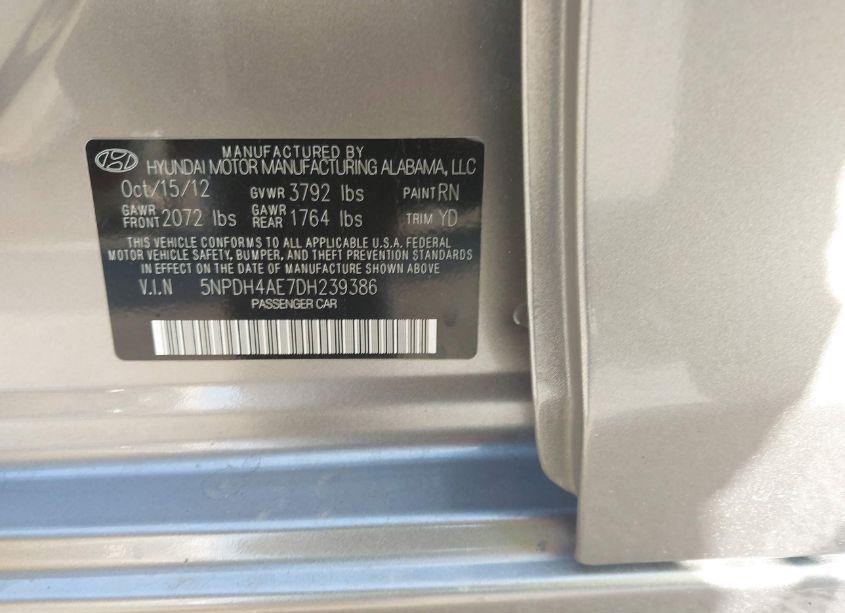 Photo 9 of 2013 Hyundai Elantra LIMITED (VIN 5NPDH4AE7DH239386)