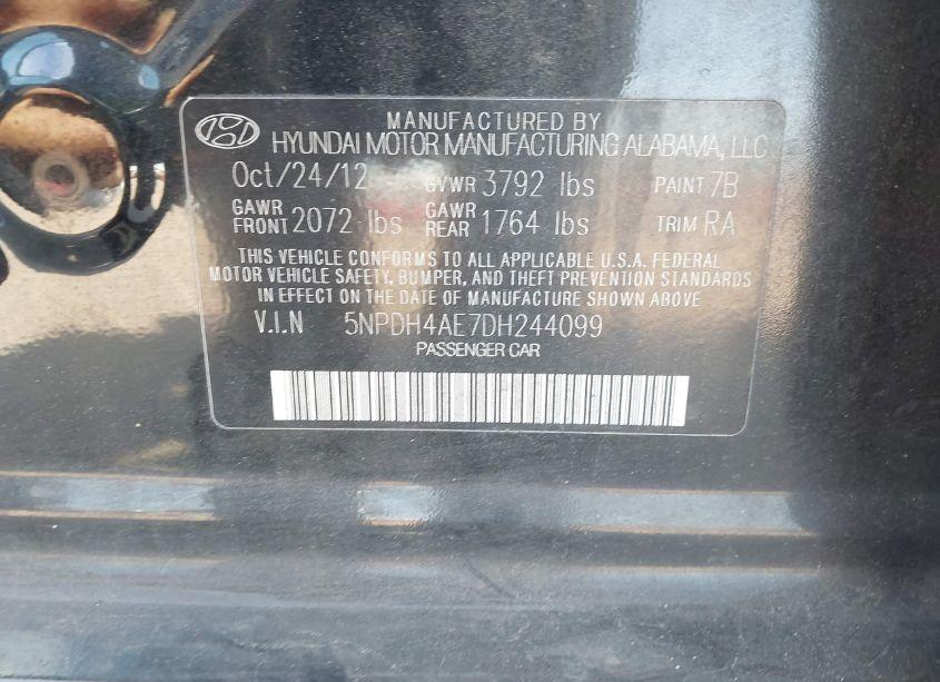 Photo 9 of 2013 Hyundai Elantra GLS (VIN 5NPDH4AE7DH244099)