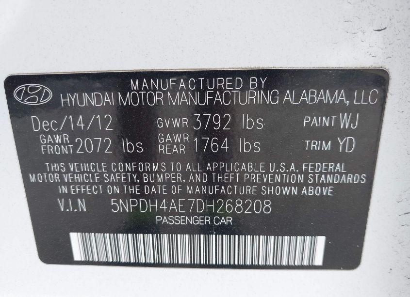 Photo 9 of 2013 Hyundai Elantra GLS (VIN 5NPDH4AE7DH268208)