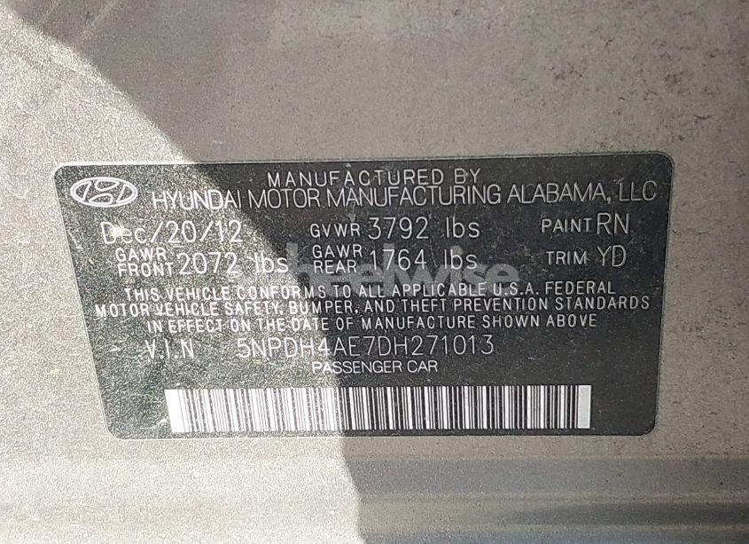Photo 9 of 2013 Hyundai Elantra GLS (VIN 5NPDH4AE7DH271013)
