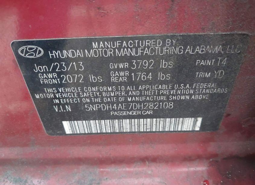 Photo 9 of 2013 Hyundai Elantra GLS (VIN 5NPDH4AE7DH282108)