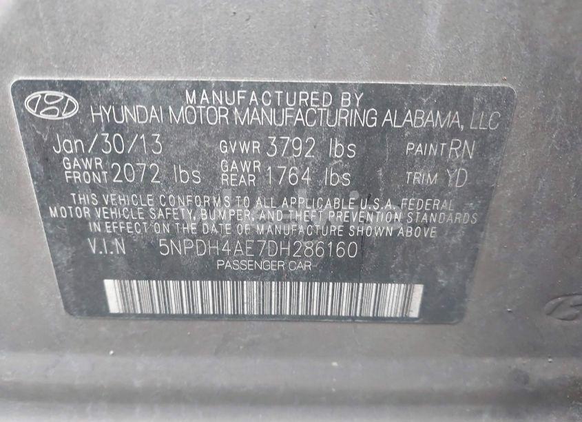 Photo 9 of 2013 Hyundai Elantra GLS (VIN 5NPDH4AE7DH286160)