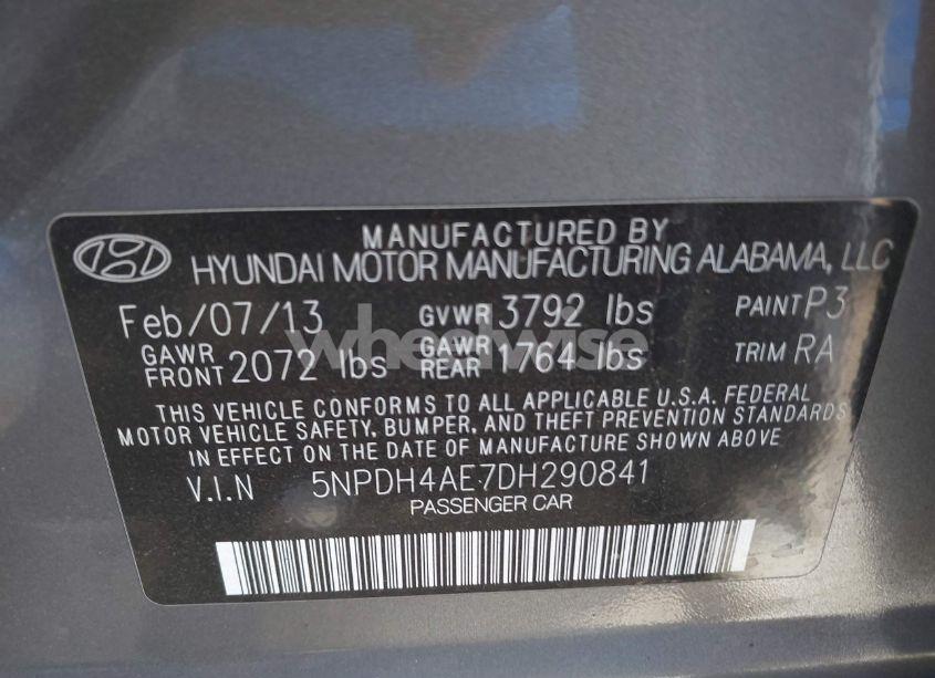 Photo 9 of 2013 Hyundai Elantra LIMITED (VIN 5NPDH4AE7DH290841)