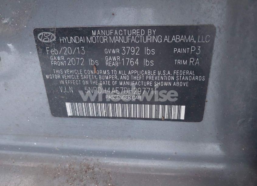 Photo 9 of 2013 Hyundai Elantra GLS (VIN 5NPDH4AE7DH297711)