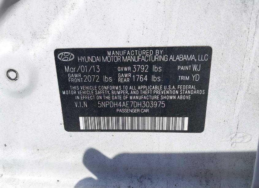 Photo 9 of 2013 Hyundai Elantra GLS (VIN 5NPDH4AE7DH303975)