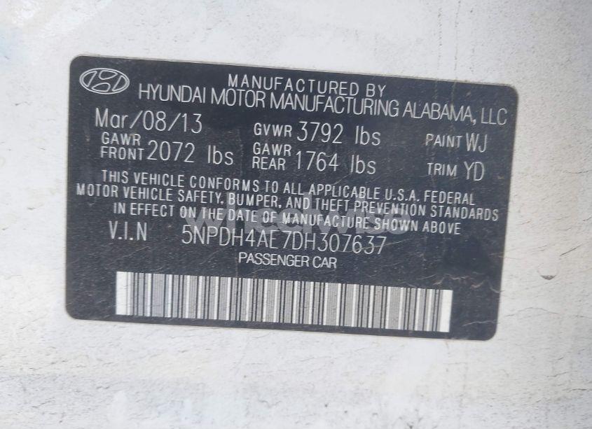 Photo 9 of 2013 Hyundai Elantra GLS (VIN 5NPDH4AE7DH307637)