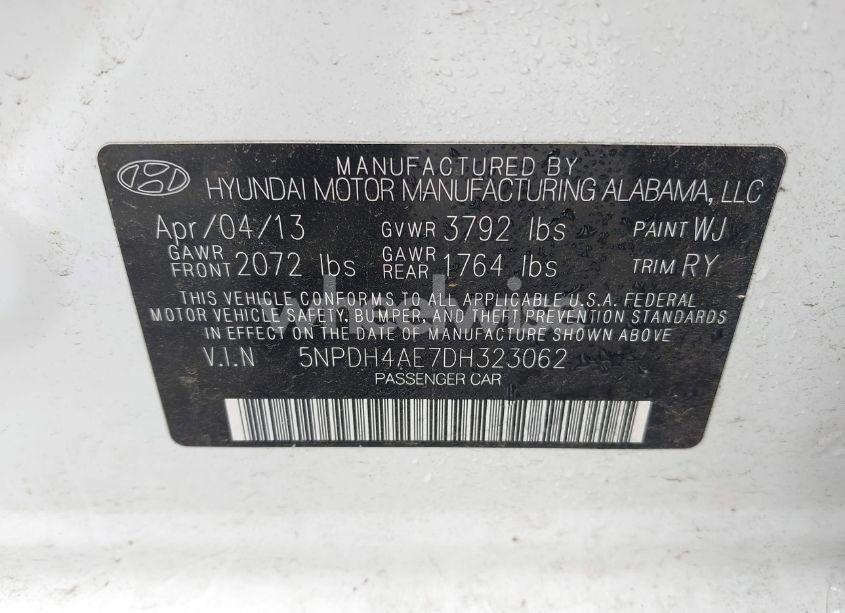 Photo 9 of 2013 Hyundai Elantra LIMITED (VIN 5NPDH4AE7DH323062)