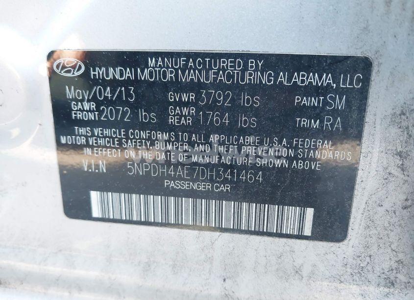 Photo 9 of 2013 Hyundai Elantra GLS (VIN 5NPDH4AE7DH341464)