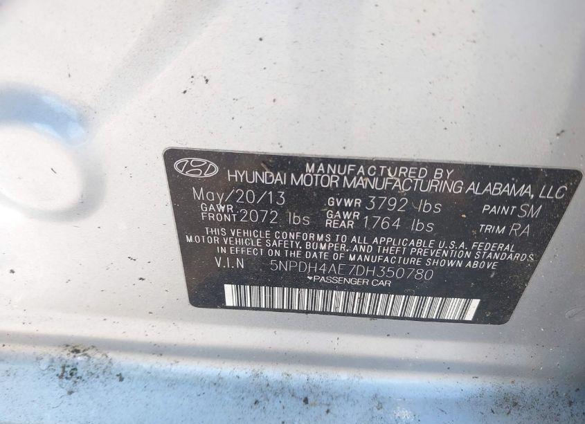 Photo 9 of 2013 Hyundai Elantra LIMITED (VIN 5NPDH4AE7DH350780)