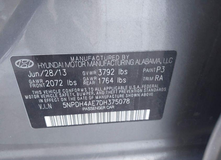 Photo 9 of 2013 Hyundai Elantra GLS (VIN 5NPDH4AE7DH375078)