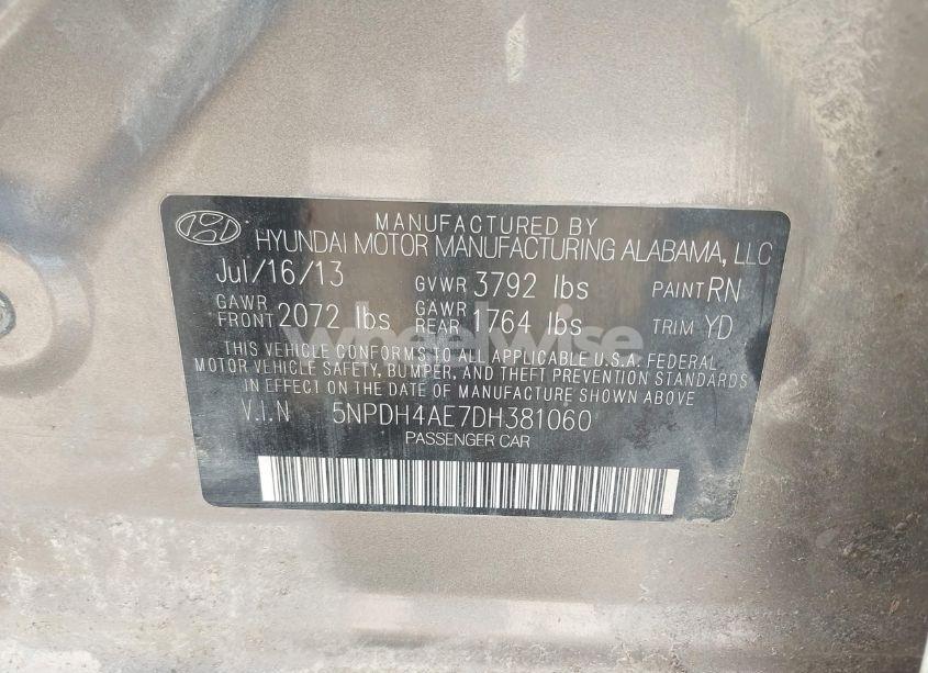 Photo 9 of 2013 Hyundai Elantra GLS (VIN 5NPDH4AE7DH381060)