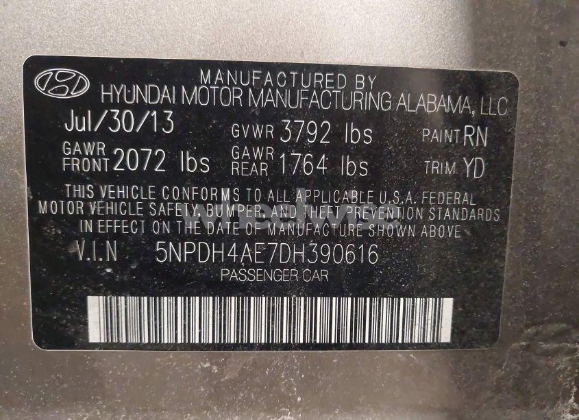 Photo 9 of 2013 Hyundai Elantra GLS (VIN 5NPDH4AE7DH390616)