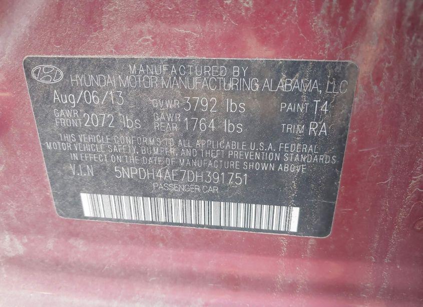 Photo 9 of 2013 Hyundai Elantra GLS (VIN 5NPDH4AE7DH391751)