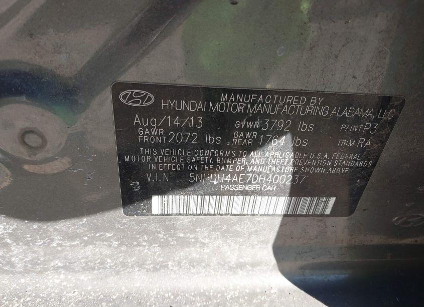 Photo 9 of 2013 Hyundai Elantra GLS (VIN 5NPDH4AE7DH400237)