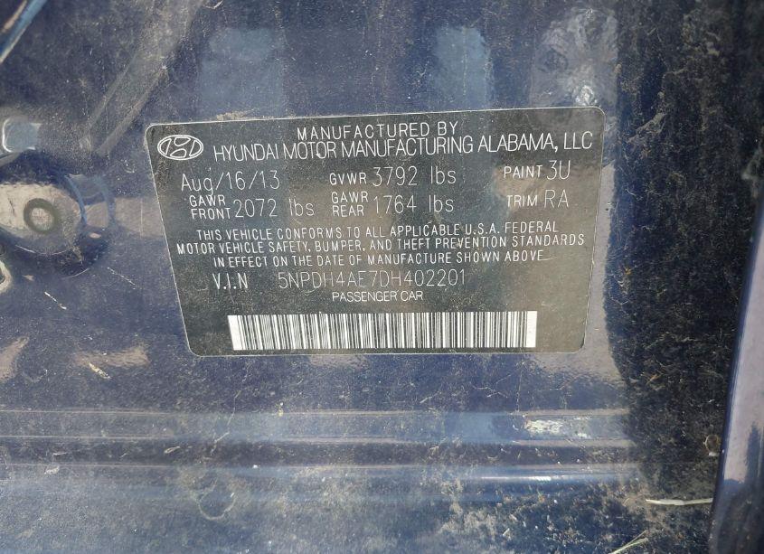 Photo 9 of 2013 Hyundai Elantra GLS (VIN 5NPDH4AE7DH402201)