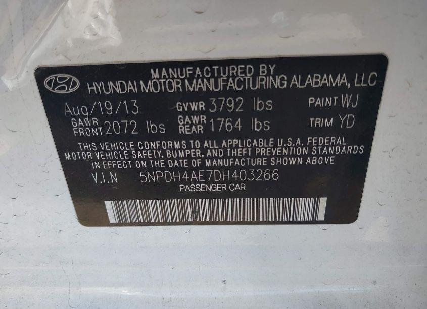 Photo 9 of 2013 Hyundai Elantra GLS (VIN 5NPDH4AE7DH403266)