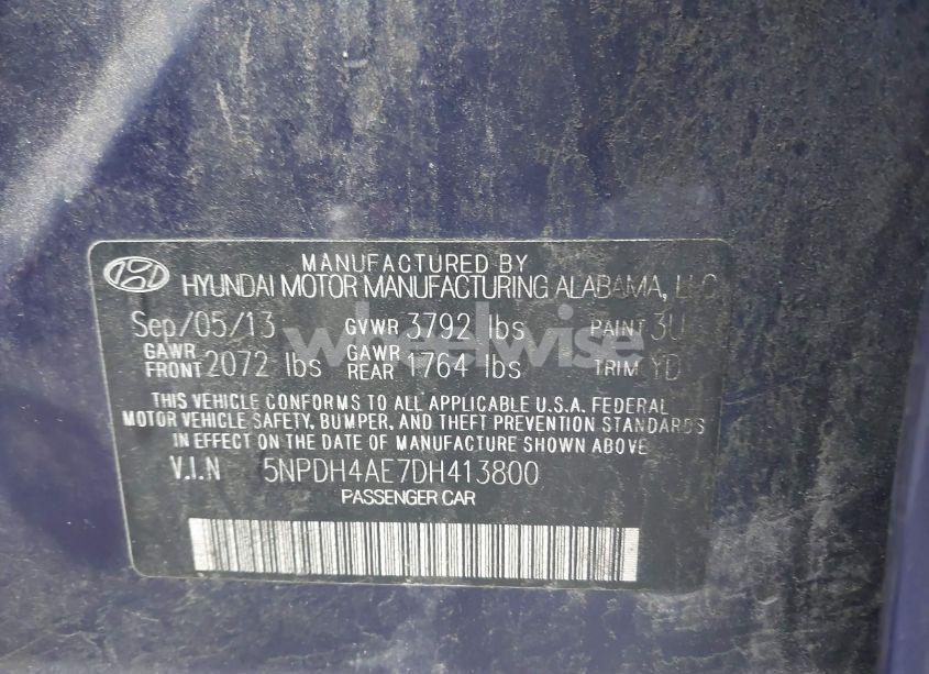 Photo 9 of 2013 Hyundai Elantra GLS (VIN 5NPDH4AE7DH413800)