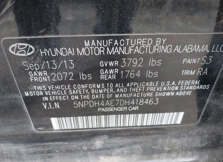 Photo 9 of 2013 Hyundai Elantra GLS (VIN 5NPDH4AE7DH418463)