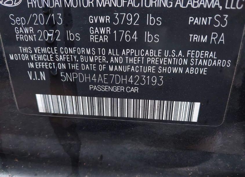 Photo 9 of 2013 Hyundai Elantra GLS (VIN 5NPDH4AE7DH423193)