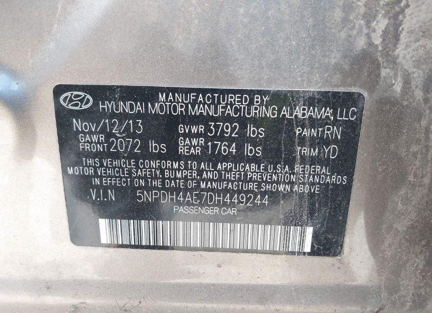 Photo 9 of 2013 Hyundai Elantra LIMITED (VIN 5NPDH4AE7DH449244)