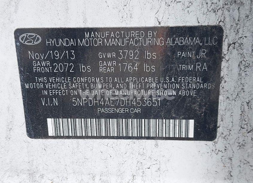 Photo 9 of 2013 Hyundai Elantra GLS (VIN 5NPDH4AE7DH453651)