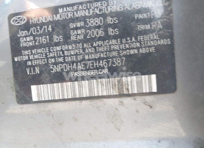 Photo 9 of 2014 Hyundai Elantra SE (VIN 5NPDH4AE7EH467387)