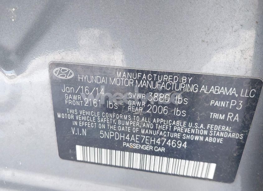 Photo 9 of 2014 Hyundai Elantra SE (VIN 5NPDH4AE7EH474694)