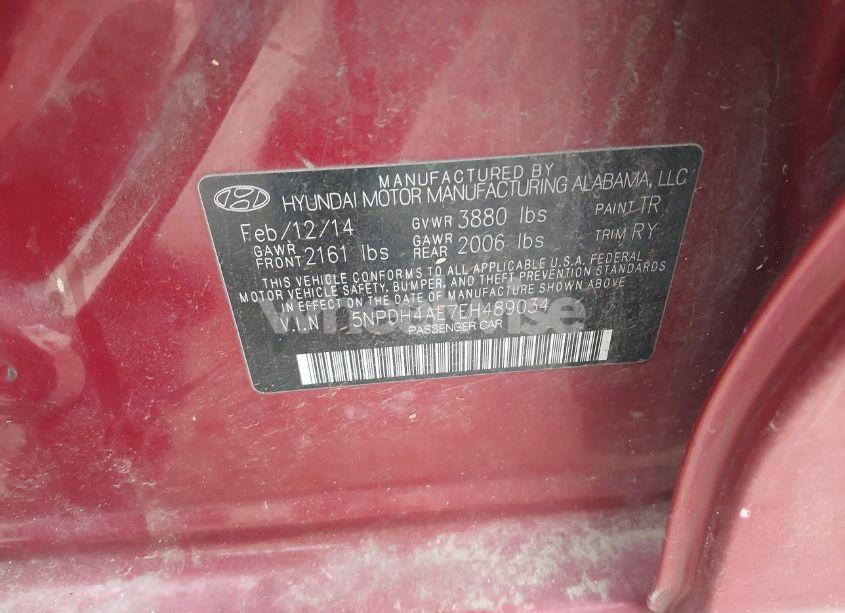 Photo 9 of 2014 Hyundai Elantra LIMITED (VIN 5NPDH4AE7EH489034)