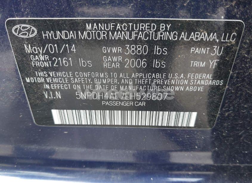 Photo 9 of 2014 Hyundai Elantra SE (VIN 5NPDH4AE7EH529807)