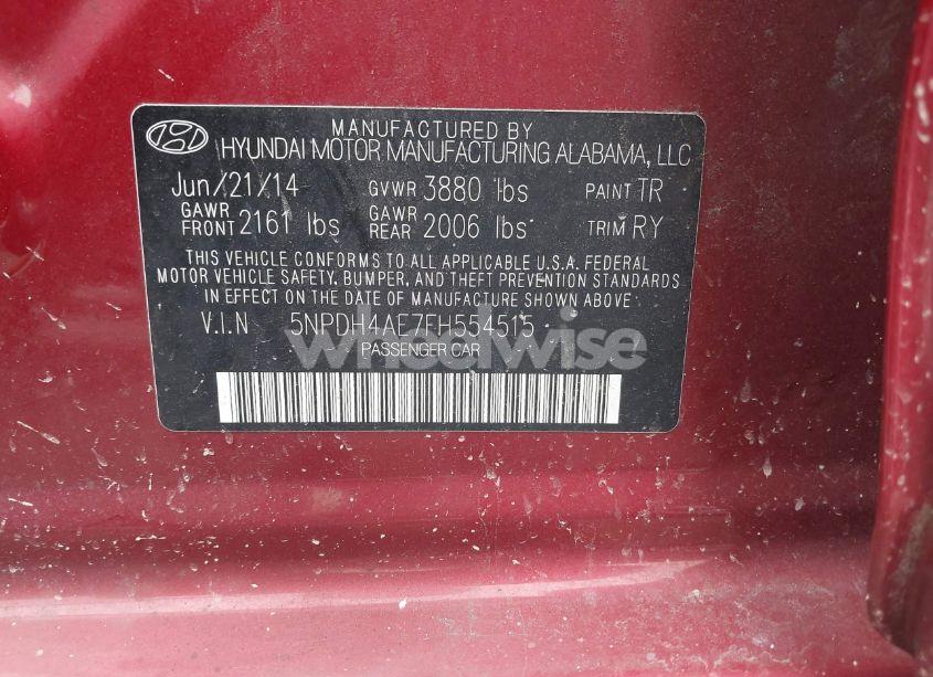 Photo 9 of 2015 Hyundai Elantra SE/SPORT/LIMITED (VIN 5NPDH4AE7FH554515)