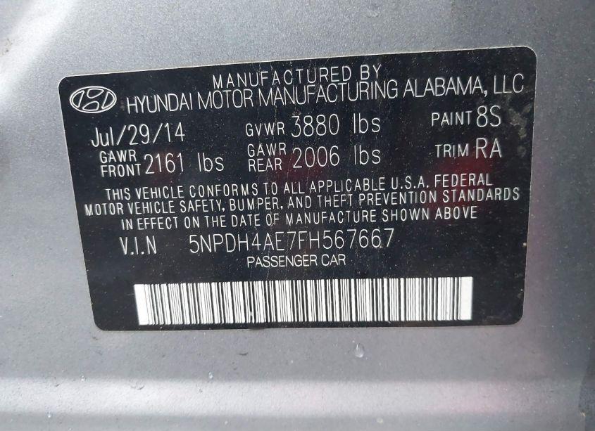 Photo 9 of 2015 Hyundai Elantra SE (VIN 5NPDH4AE7FH567667)