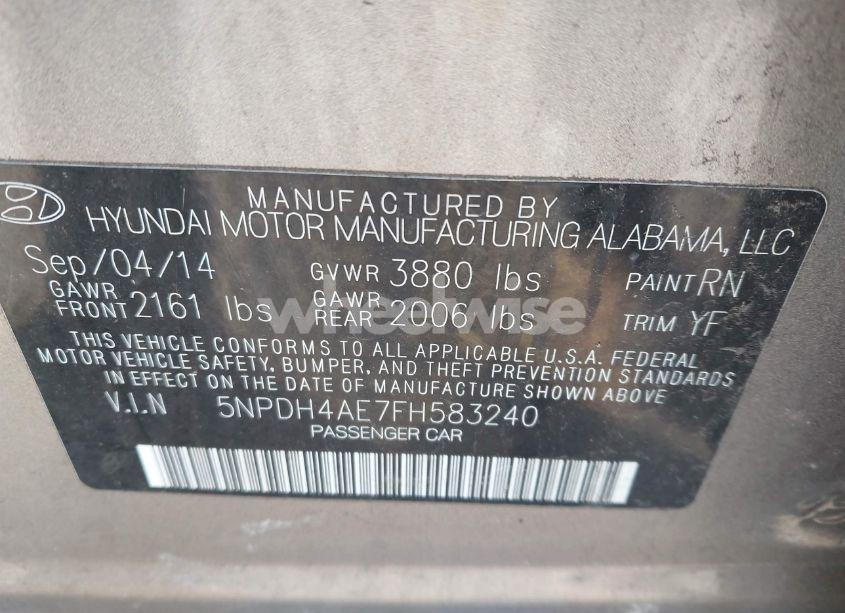 Photo 9 of 2015 Hyundai Elantra SE (VIN 5NPDH4AE7FH583240)