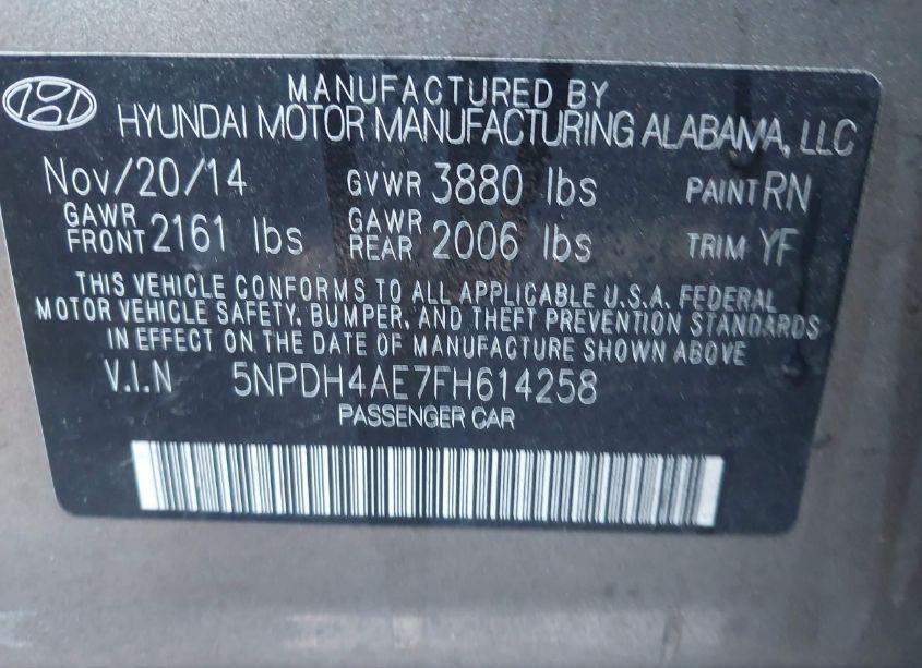 Photo 9 of 2015 Hyundai Elantra SE (VIN 5NPDH4AE7FH614258)