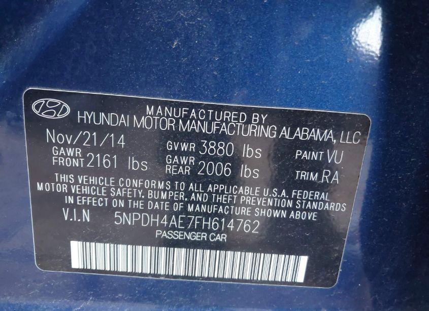 Photo 9 of 2015 Hyundai Elantra SE (VIN 5NPDH4AE7FH614762)