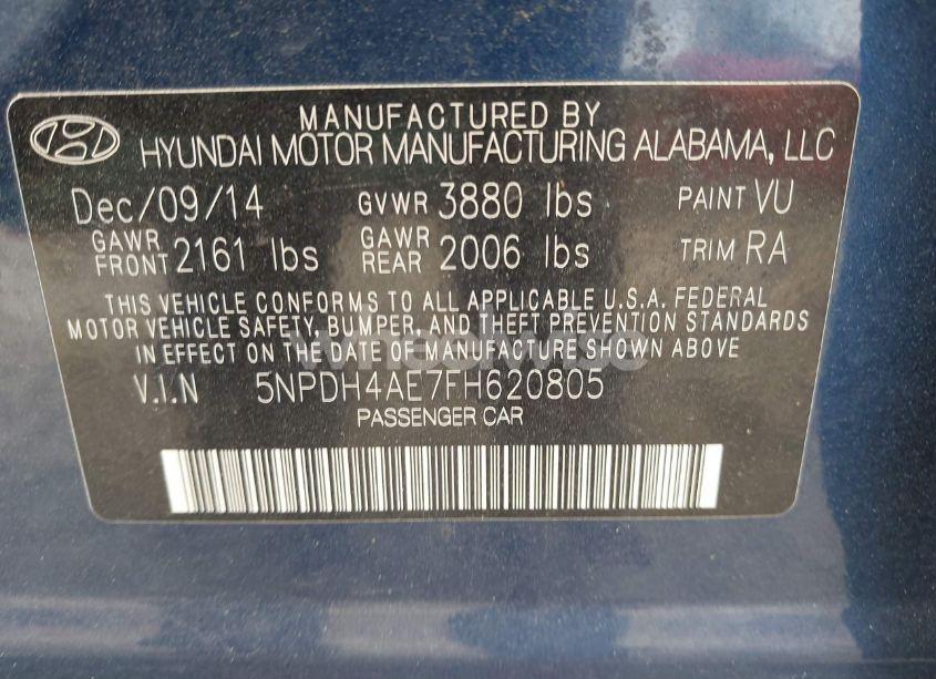 Photo 9 of 2015 Hyundai Elantra SE (VIN 5NPDH4AE7FH620805)
