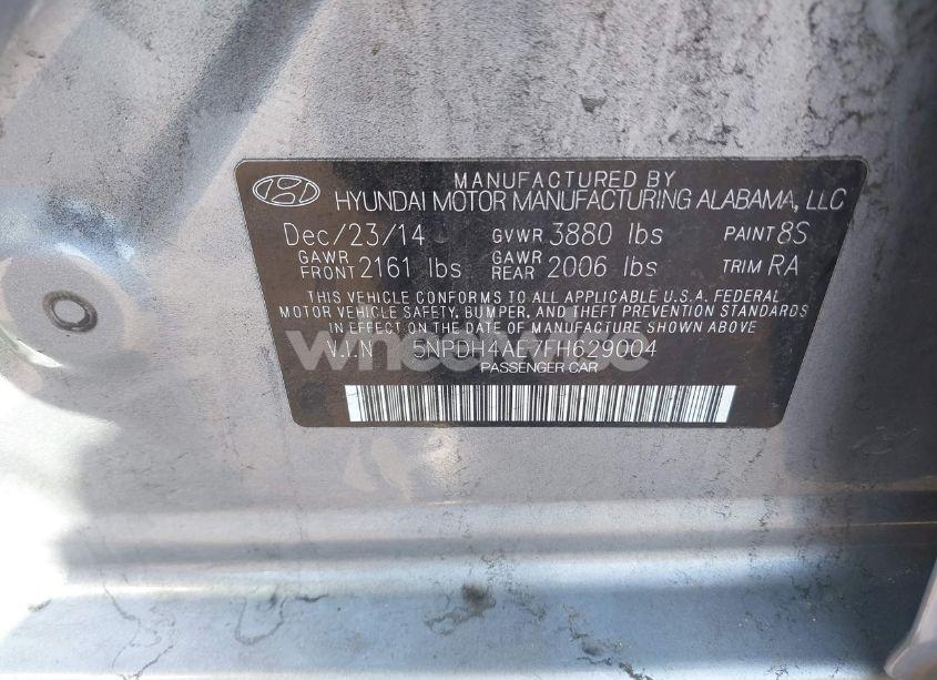 Photo 9 of 2015 Hyundai Elantra SE (VIN 5NPDH4AE7FH629004)