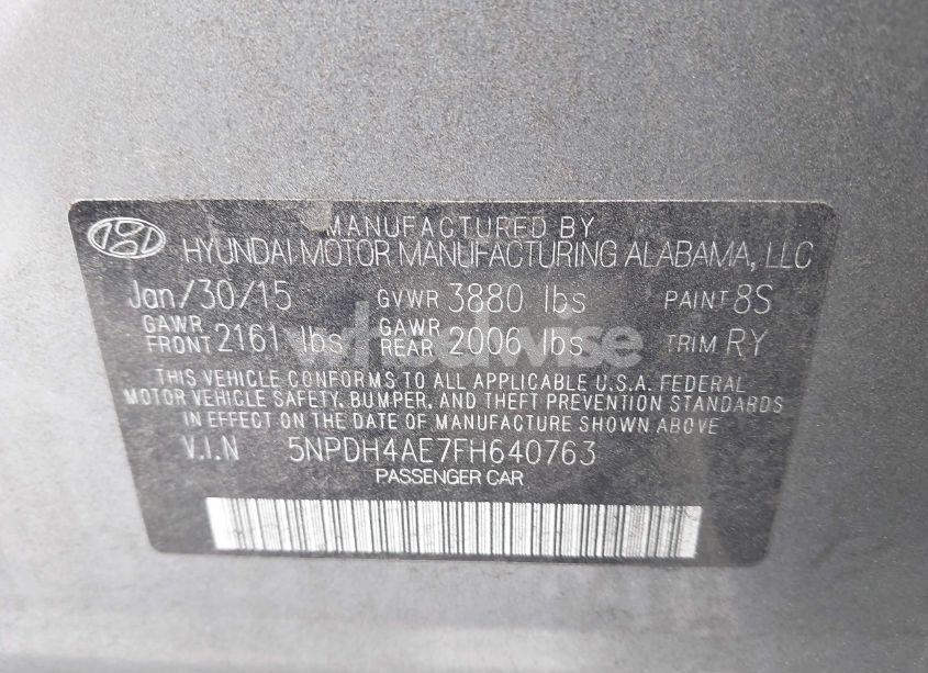 Photo 9 of 2015 Hyundai Elantra SE (VIN 5NPDH4AE7FH640763)