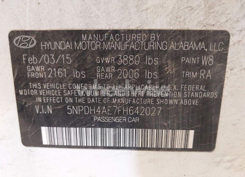 Photo 9 of 2015 Hyundai Elantra SE (VIN 5NPDH4AE7FH642027)