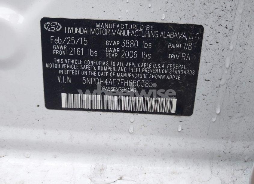 Photo 9 of 2015 Hyundai Elantra SE (VIN 5NPDH4AE7FH650385)