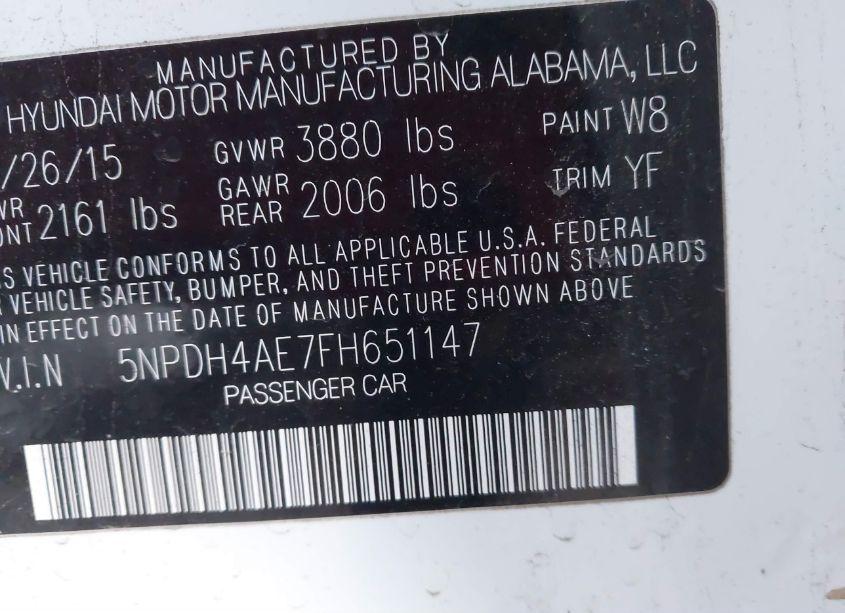 Photo 9 of 2015 Hyundai Elantra SE (VIN 5NPDH4AE7FH651147)