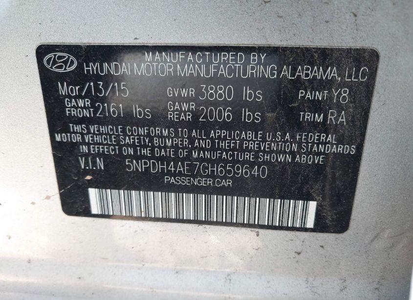 Photo 9 of 2016 Hyundai Elantra SE (VIN 5NPDH4AE7GH659640)