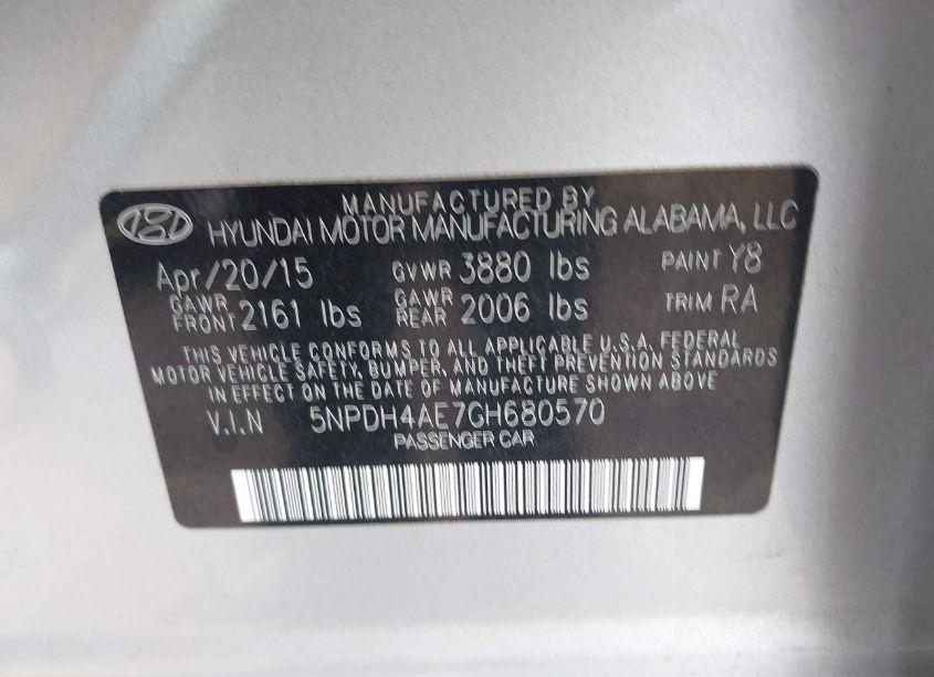 Photo 9 of 2016 Hyundai Elantra SE (VIN 5NPDH4AE7GH680570)