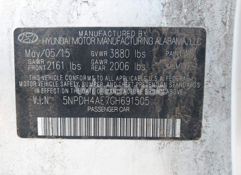 Photo 9 of 2016 Hyundai Elantra SE (VIN 5NPDH4AE7GH691505)
