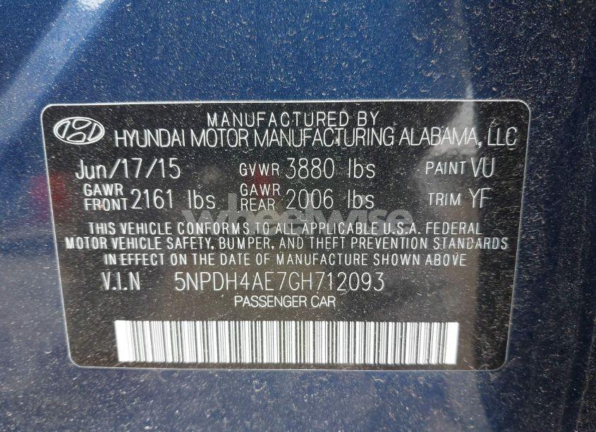 Photo 9 of 2016 Hyundai Elantra SE (VIN 5NPDH4AE7GH712093)