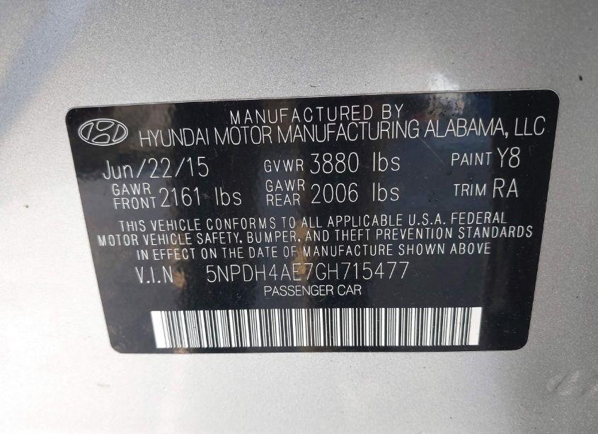 Photo 9 of 2016 Hyundai Elantra SE (VIN 5NPDH4AE7GH715477)