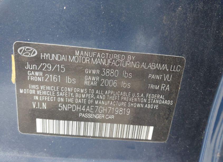 Photo 9 of 2016 Hyundai Elantra SE (VIN 5NPDH4AE7GH719819)