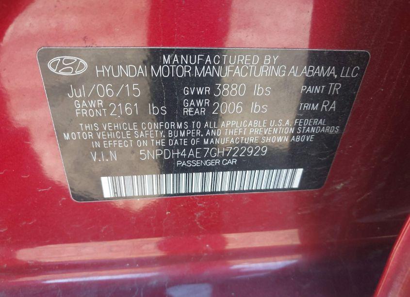 Photo 9 of 2016 Hyundai Elantra SE (VIN 5NPDH4AE7GH722929)